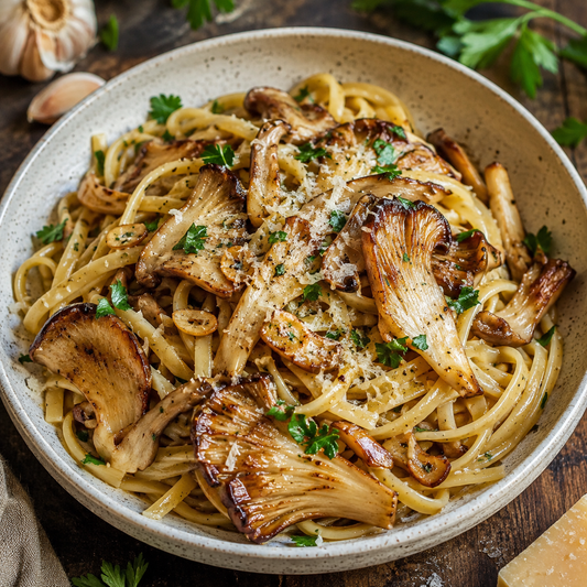 Garlic Oyster Mushroom Pasta with Parmesan