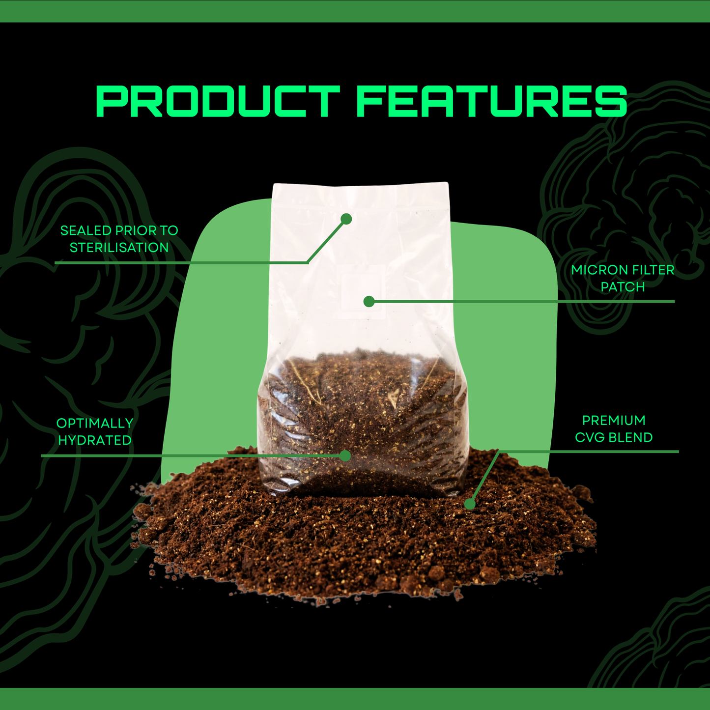 Sterilised CVG Mushroom Substrate Bag