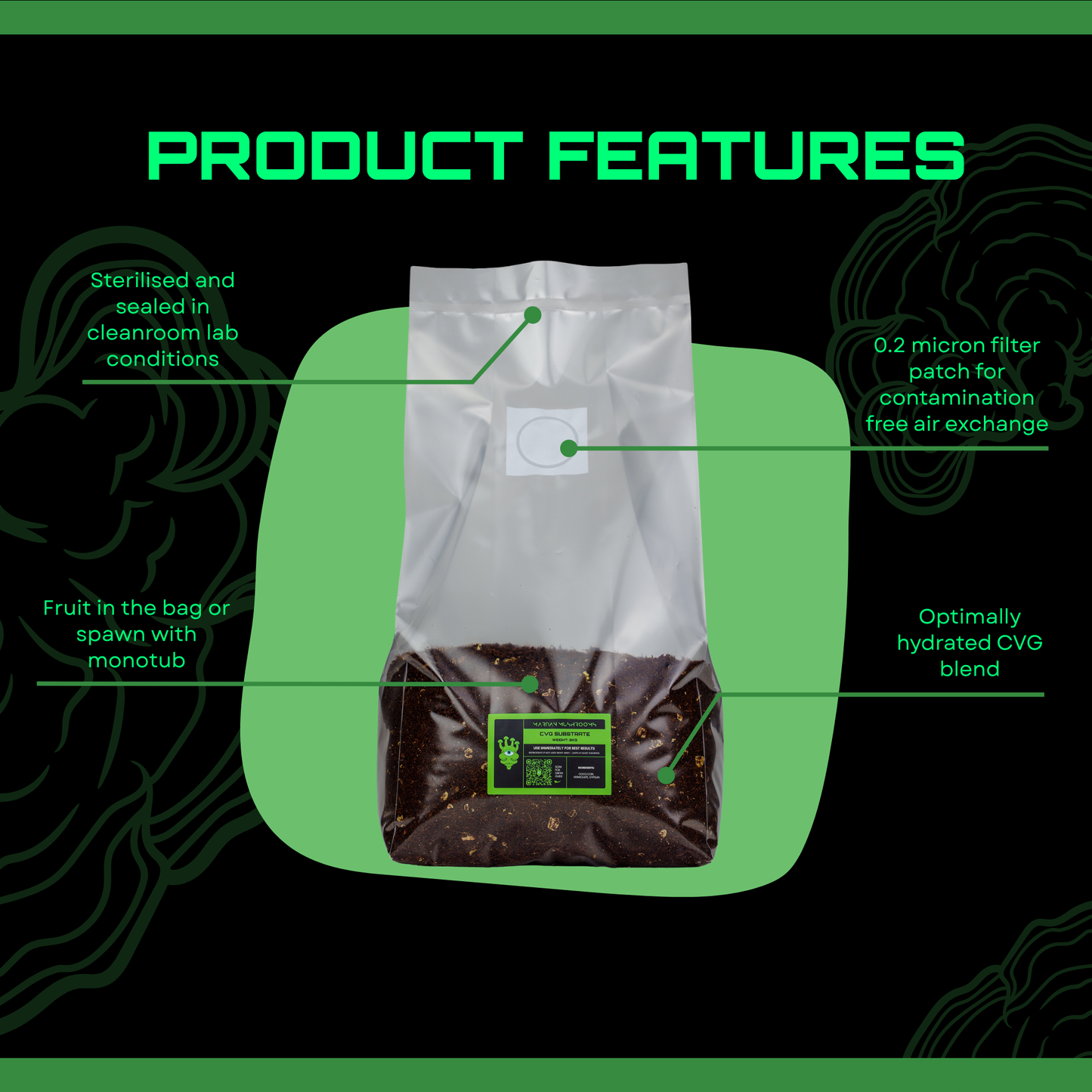 Sterilised CVG Mushroom Substrate Bag