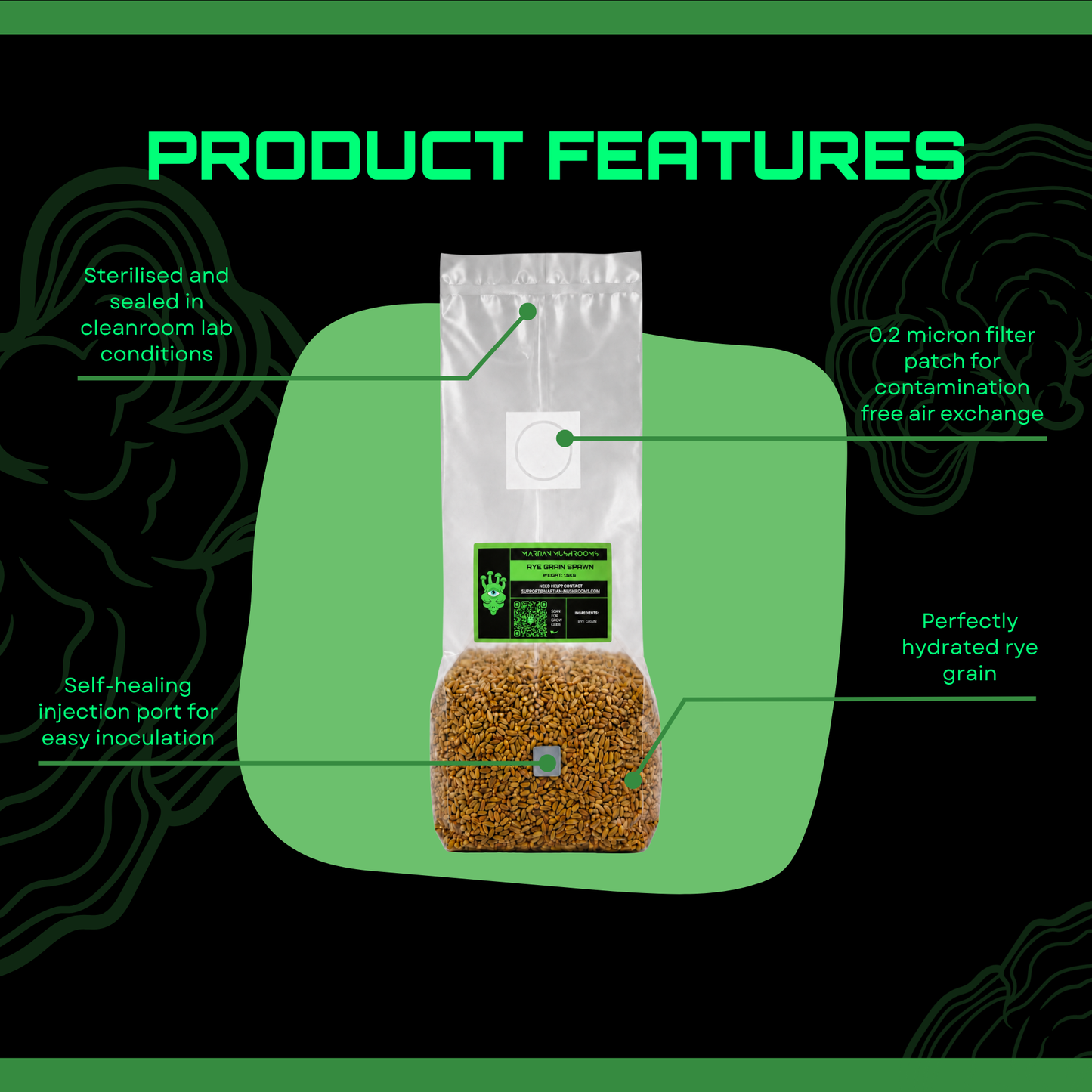 Sterilised Rye Mushroom Grain Spawn Bag
