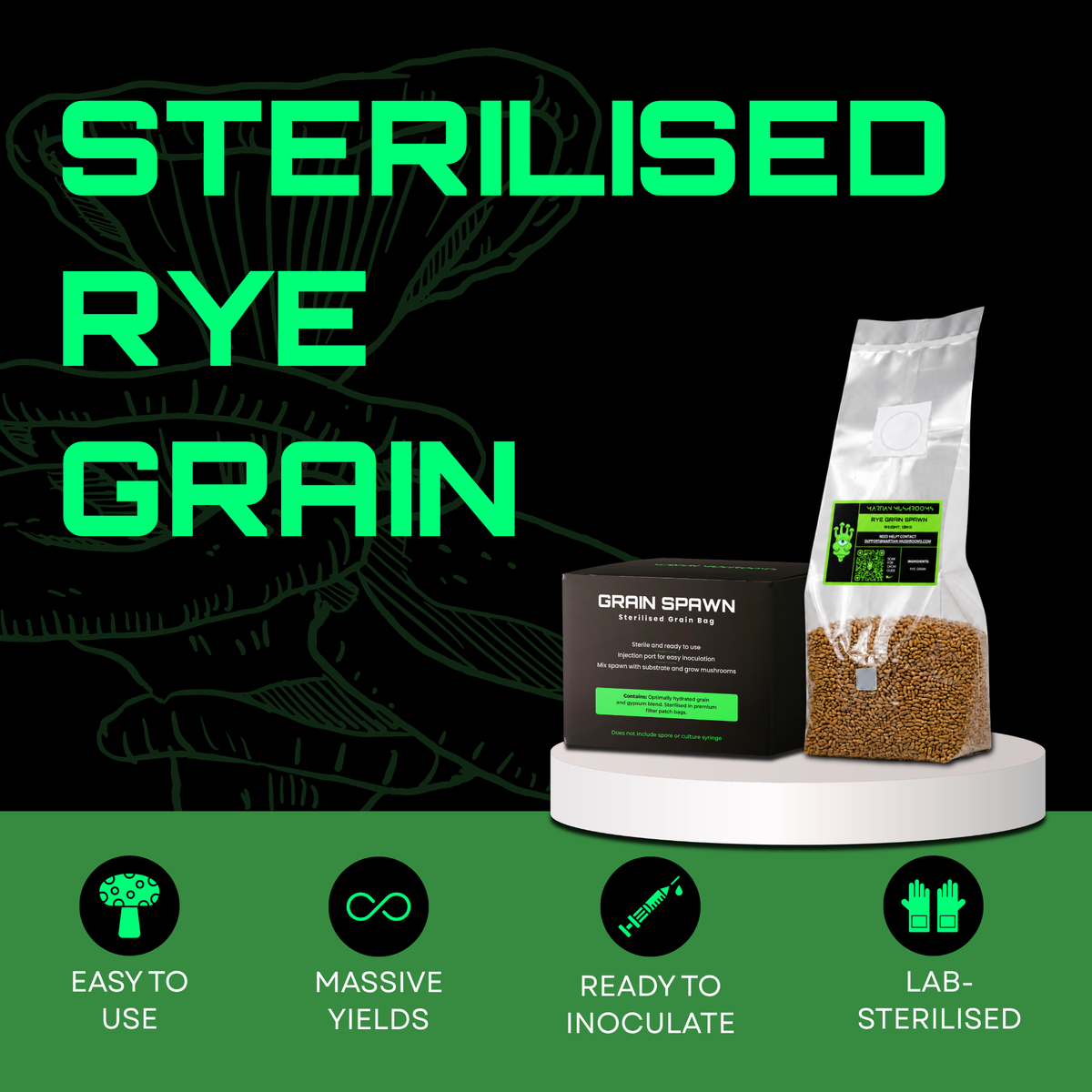 Sterilised Rye Mushroom Grain Spawn Bag